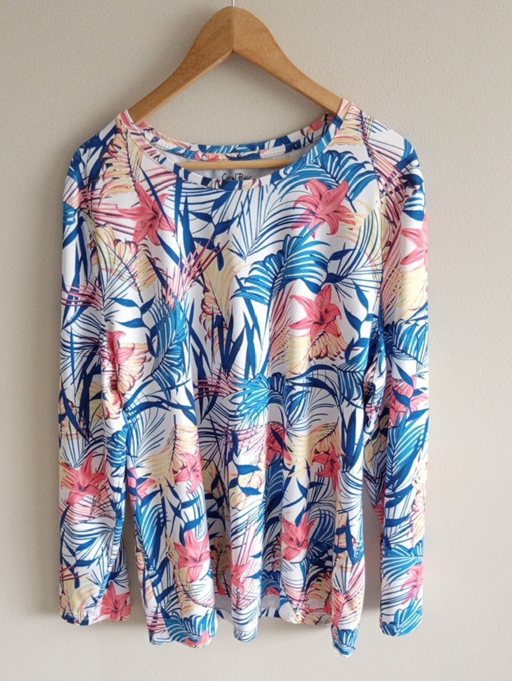 Coral Bay Tropical Floral Long Sleeve Swim Top Size 1X Beach Vacation